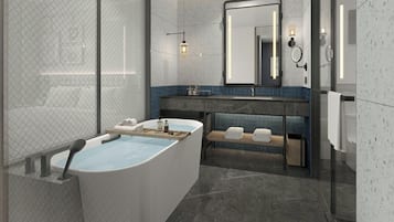 Grand Studio Suite, 1 King Bed, Mountain View | Bathroom | Hair dryer, bathrobes, slippers, bidet