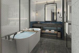 Grand Studio Suite, 1 King Bed, Mountain View | Bathroom | Hair dryer, bathrobes, slippers, bidet