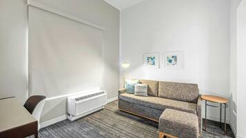 Premium bedding, down comforters, desk, blackout drapes