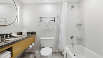 Room, 2 Queen Beds (Mobility/Hearing Accessible, Tub) | Bathroom | Hair dryer, towels, soap, shampoo