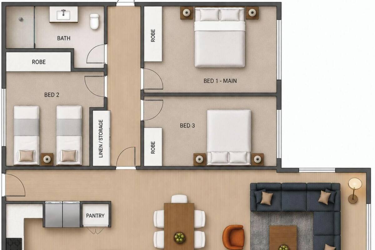 Villa, 3 hálószobával | Ágynemű