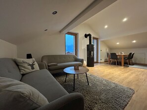 Älytelevisio, takka, kirjoja, stereot