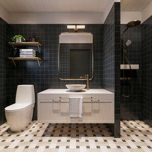 Shower, rainfall showerhead, hair dryer, bathrobes - Aino Private Island Hotel - Adults Only (Rovaniemi)