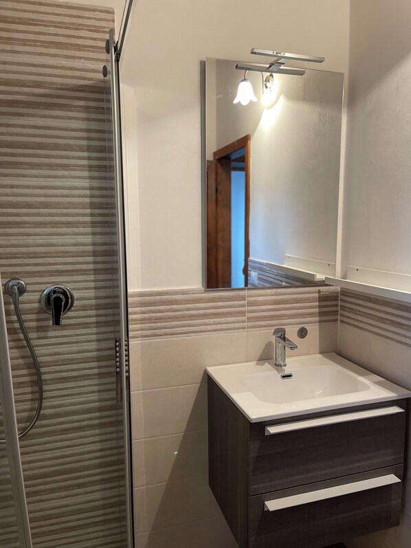 Hair dryer, towels, toilet paper