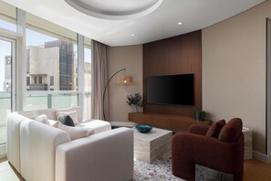 Deluxe Apartment, 2 Bedrooms, Non Smoking, Canal View | Living area - Maison Privee - Dazzling Downtown Retreat w/ Panoramic City Views (Dubai)