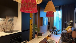 Living room - Modern 1BR in Mama Shelter Stunning Downtown Views! (Dubai)