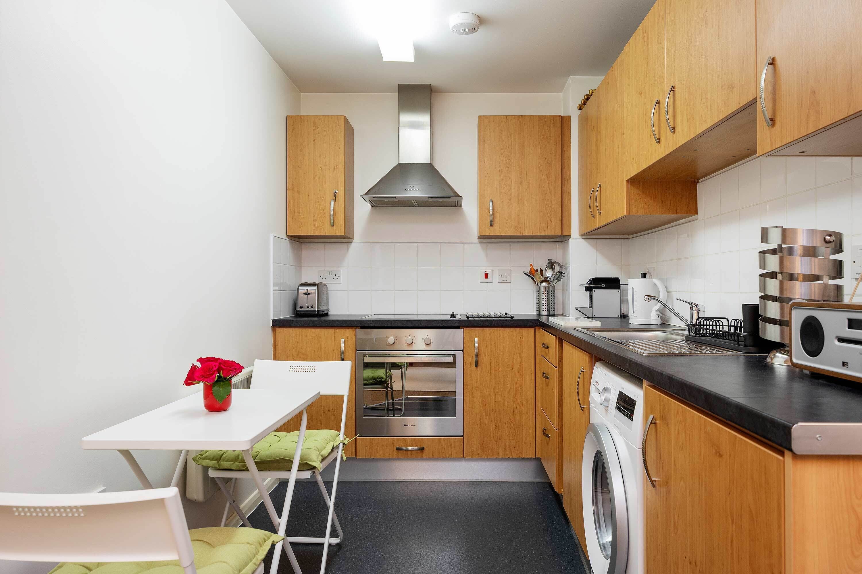 Fridge, microwave, dishwasher, toaster