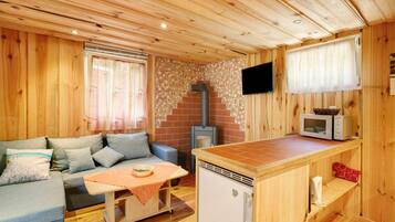 Televisio, takka, pöytätennispöytä