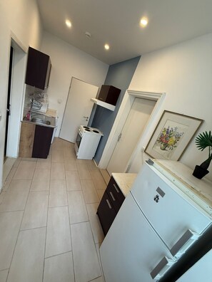 Basic Apartment | Private kitchen | Fridge, microwave, oven, stovetop