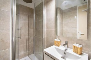 Shower, hair dryer, soap