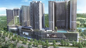 A high-rise residential building with multiple balconies, a swimming pool, and surrounding greenery. - Cozy & Luxury Apartments, 5mins to Legoland (Iskandar Puteri)