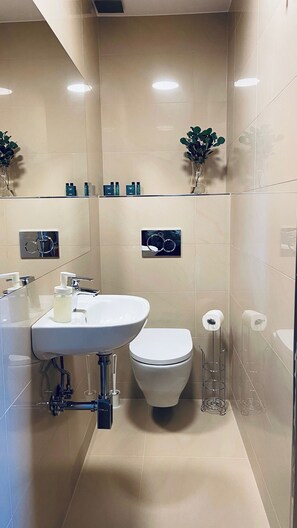 Serviettes fournies, savon, shampoing, papier toilette