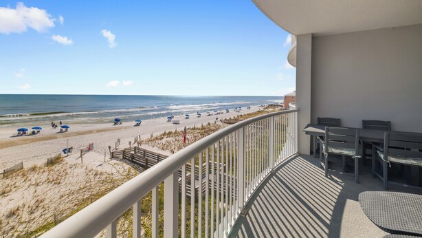 A balcony with a view of the beach and ocean. - Island Royale 403 by Liquid Life (Gulf Shores)
