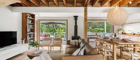 Televisión y chimenea