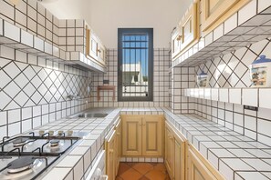 Fridge, stovetop, cookware/dishes/utensils