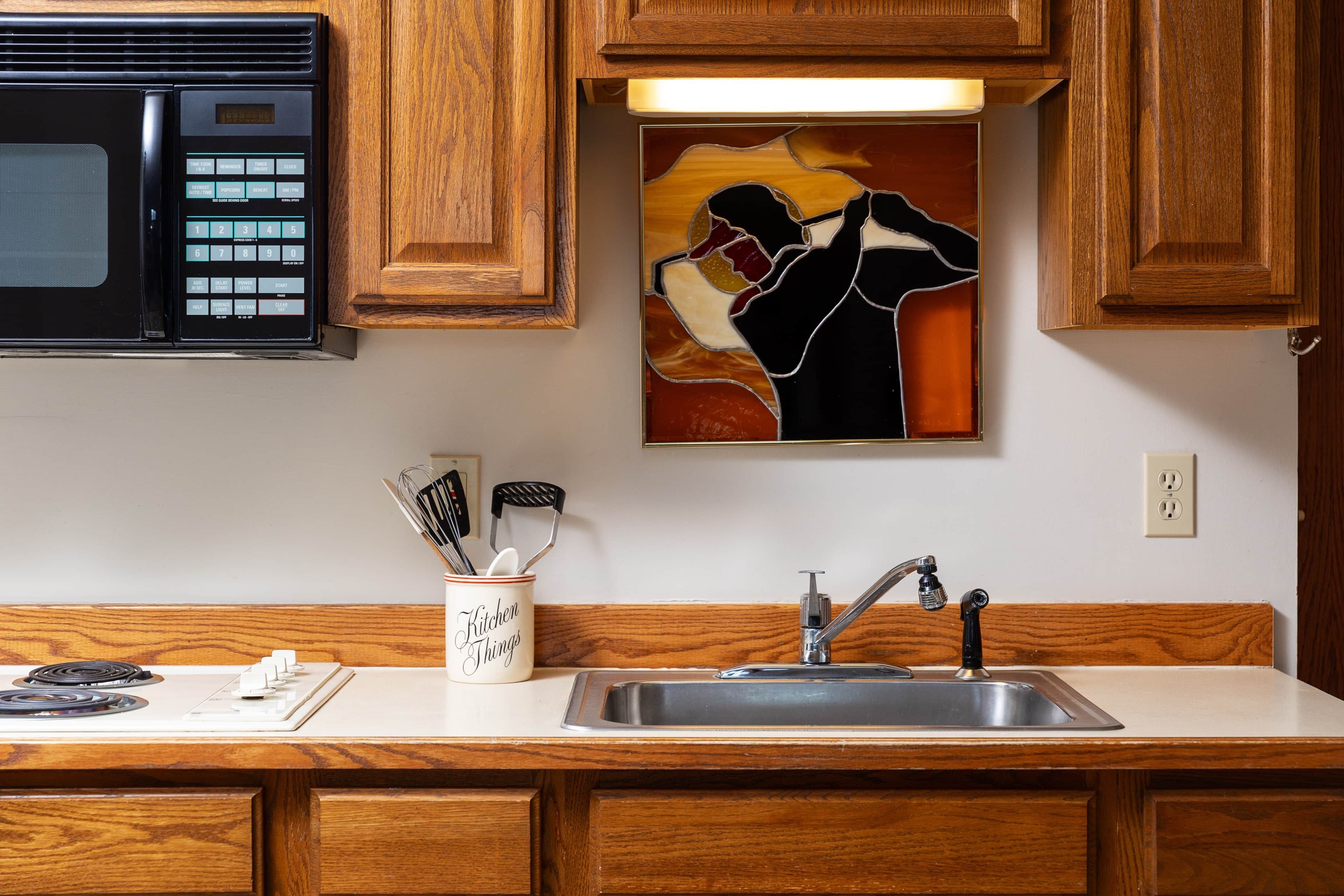 Fridge, microwave, stovetop, toaster