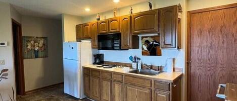 Fridge, microwave, stovetop, toaster