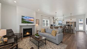 TV, fireplace