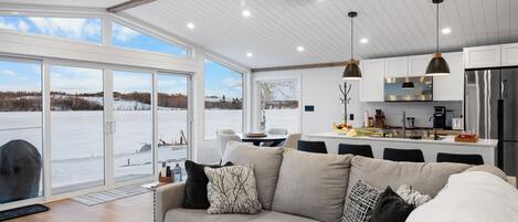 Smart TV, fireplace, music library