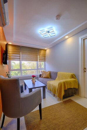 Family Condo, 2 Bedrooms, Kitchen, City View | Desk, laptop workspace, blackout drapes, soundproofing - Maxihomes Hadrian Amber (Antalya)