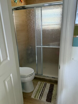Shower, towels, toilet paper
