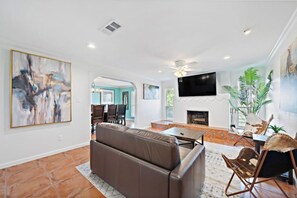 TV, foosball, table tennis, books