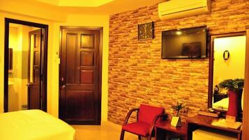 Blackout curtains, iron/ironing board