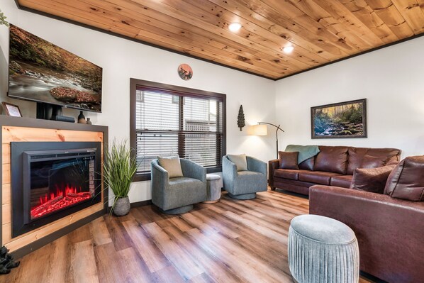 TV, fireplace