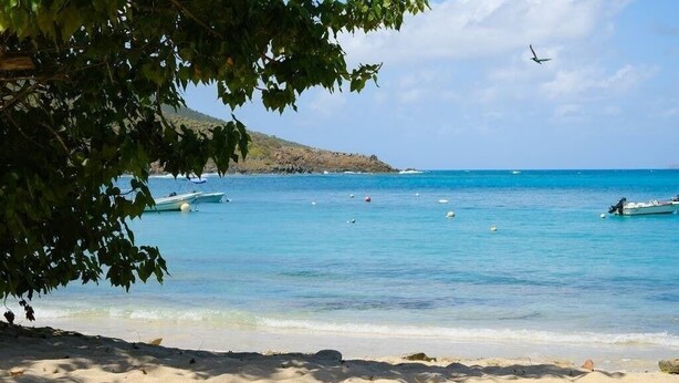 A beach with clear turquoise water, boats, and a sandy shore. - Serene Escape + 3 Mins to Beach + Dining (St. Thomas)