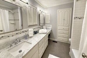 Hair dryer, bidet, towels, soap
