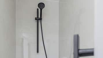 Douche, sèche-cheveux, serviettes fournies, savon