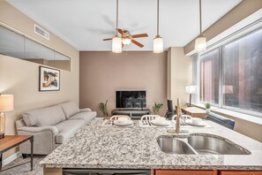 Living area - Modern High-Rise Condo in Central Downtown  Gym (Cleveland)