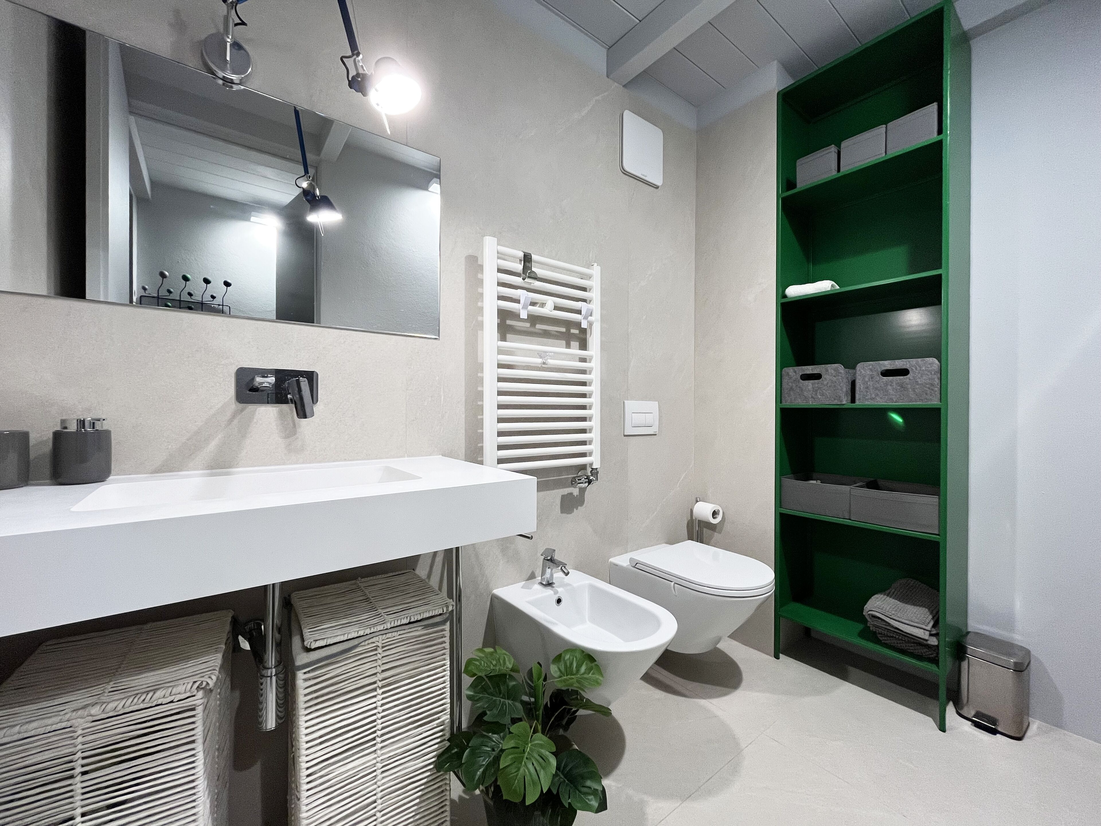 Hair dryer, bidet, towels, soap