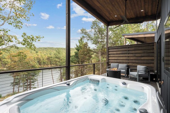 Terrace/patio - Exhale | Romantic Lakefront Chalet w/ Hot Tub (Basye)