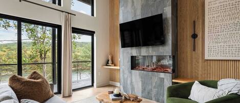 Televisión, chimenea, oficina