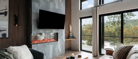 TV, fireplace, offices