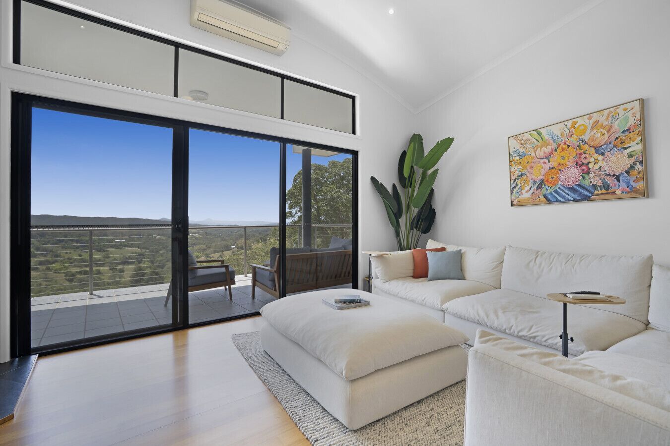 TV, fireplace, books, computer monitors