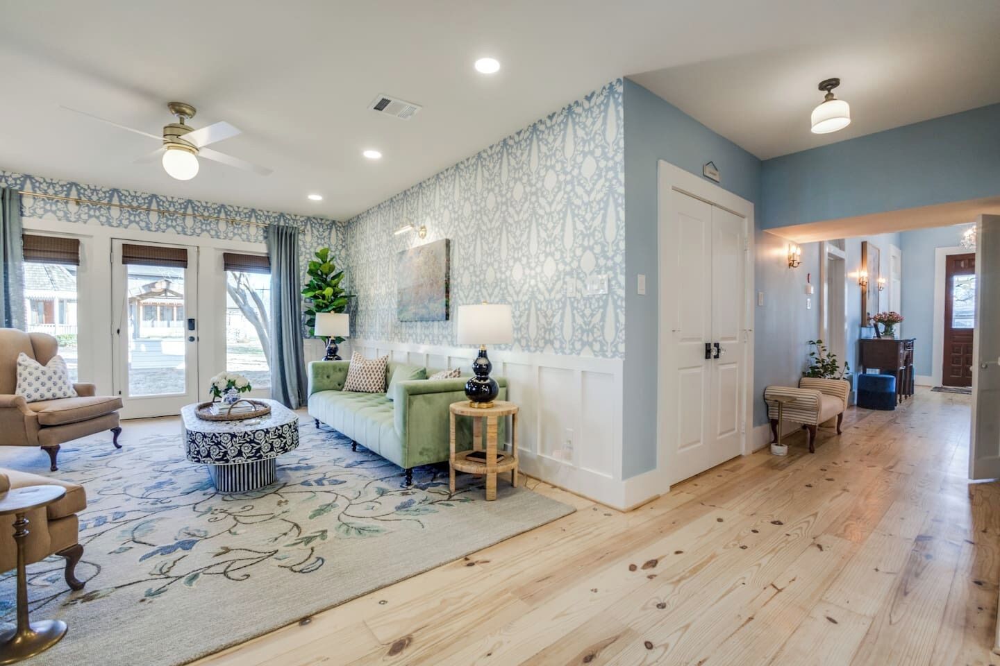 Smart TV, fireplace, foosball, books