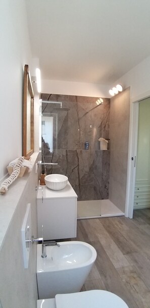 Sèche-cheveux, bidet, serviettes fournies, savon