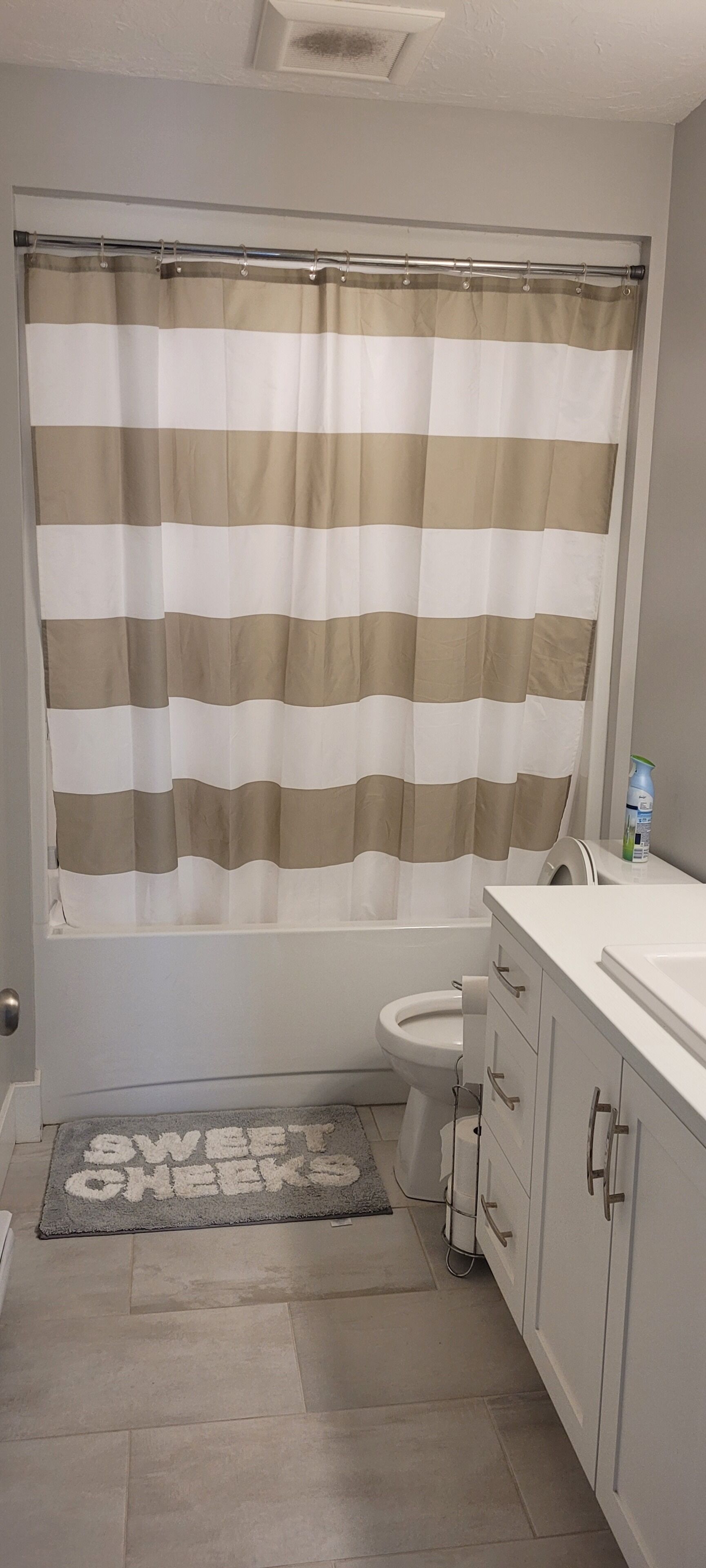 Hiustenkuivaaja, pyyhkeet, saippua, vessapaperi