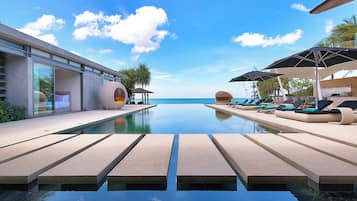 Outdoor pool, pool umbrellas