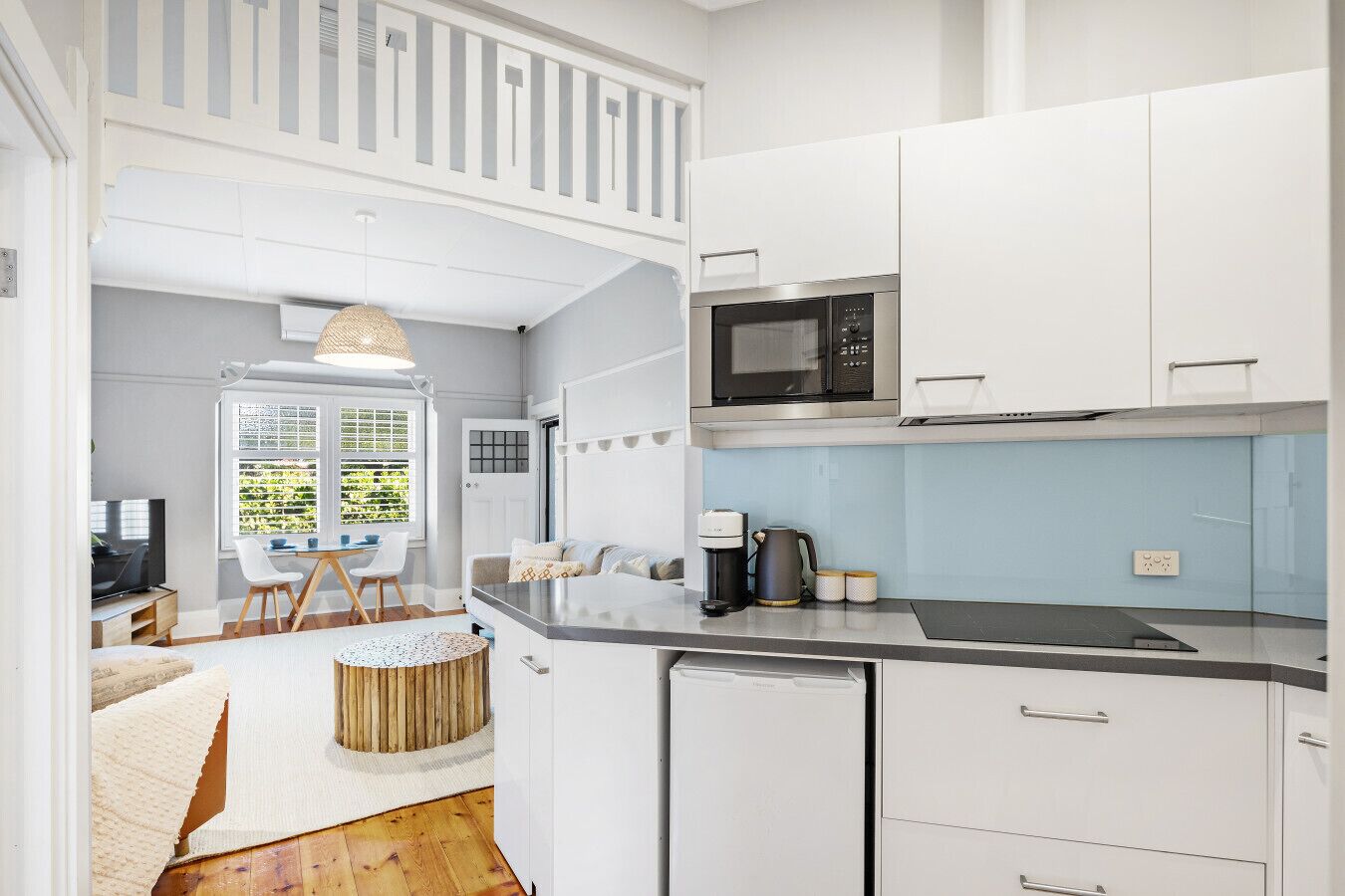 Microwave, stovetop, coffee/tea maker, toaster