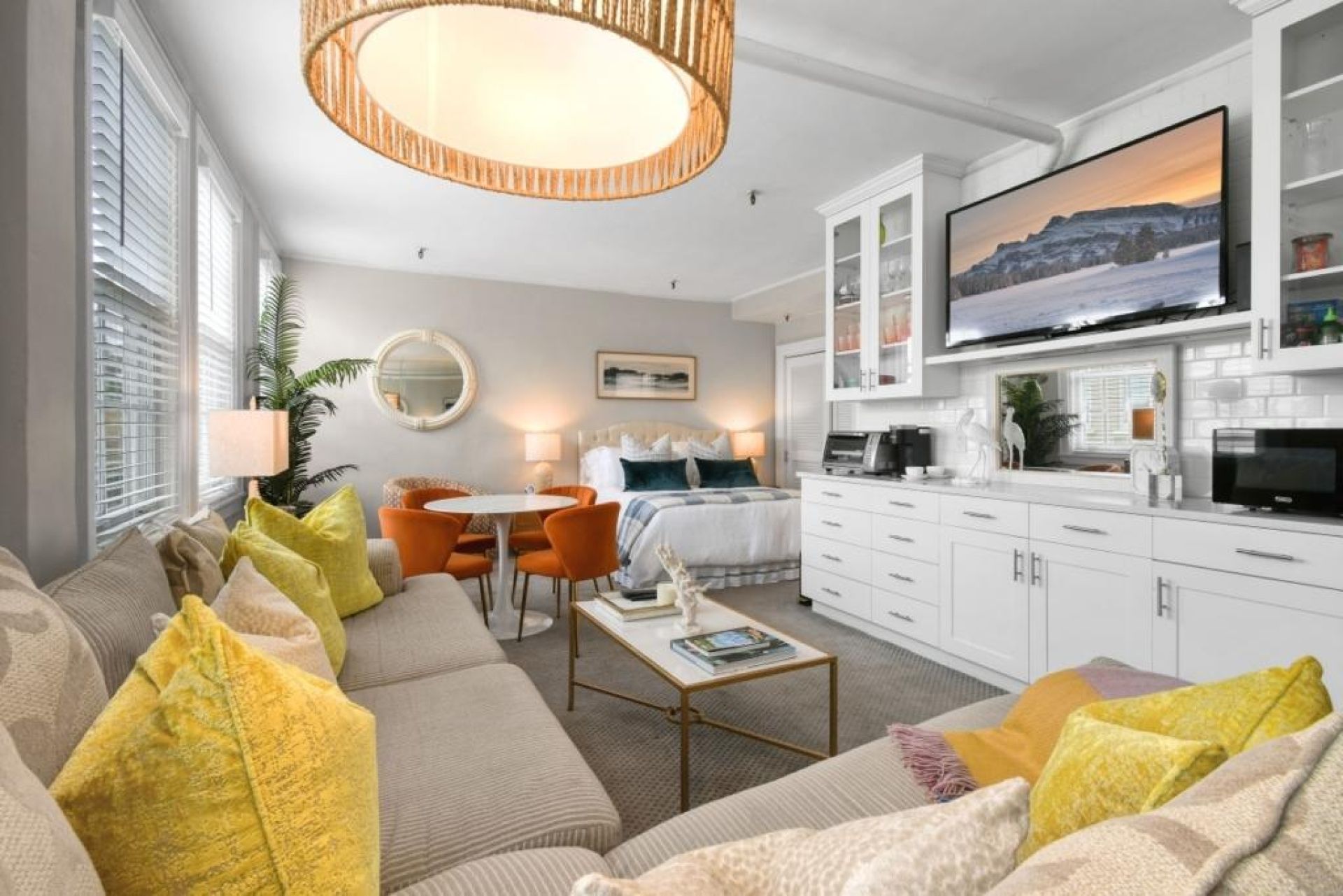 Bright stylish studio overview
