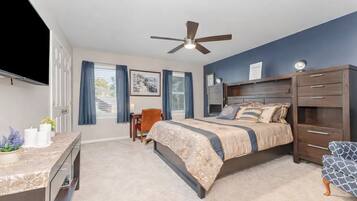 2 bedrooms, desk, iron/ironing board, travel crib