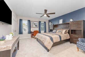 2 bedrooms, desk, iron/ironing board, travel crib