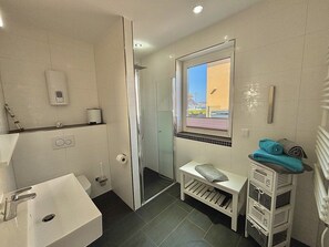 Shower, hair dryer, toilet paper