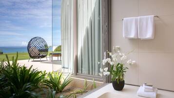 Hair dryer, slippers, towels, soap