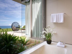 Hair dryer, slippers, towels, soap