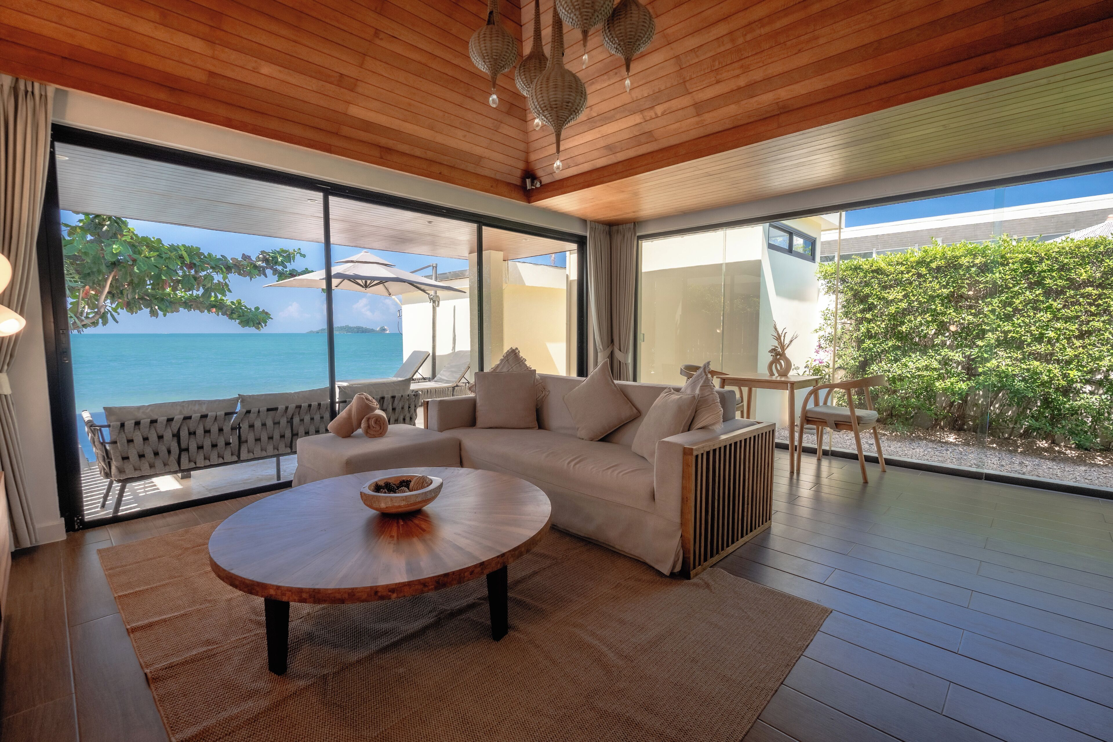 Luxury Villa, Beach View | Living area | 32-inch flat-screen TV with cable channels