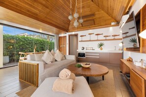 Villa Luxe, vue plage | Literie de qualité supérieure, coffres-forts dans les chambres, bureau